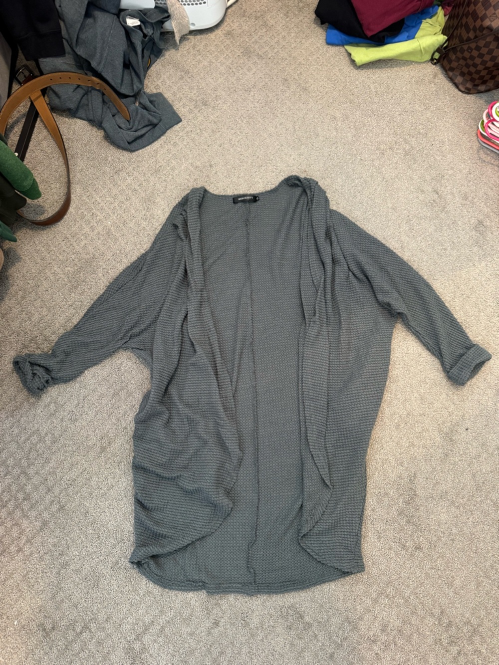 Open Front Textured Cardigan in Slate Gray